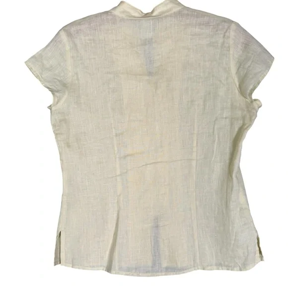 Deane + White 100% Linen Butter Yellow Short Sleeve Embroidered Top Cottagecore - Picture 2 of 7